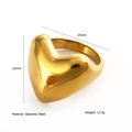 Polierter 18K Gold Edelstahl Herzring in klobigem Design, 22mm mal 25mm groß - Klobiges Abgerundetes Herz (E)