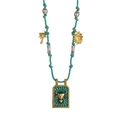 Handgefertigte Kordelkette mit Stier-Anhänger sowie goldenen Sonnen- und Palmen-Charms - Stier / 18K-Gold