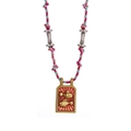 Handmade woven cord necklace with a golden rectangular pendant featuring twin fish design - Pisces / 18K Gold