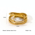 Goldener mehrlagiger Edelstahlring mit tropfenförmigen Zirkonia Steinen und Maßen - US 7 / Mehrlagiger Draht Birnen Stil (R430)