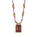 Handgefertigte Sternzeichen-Kette mit bunter Baumwollkordel und goldenem Sonnen-Anhänger - Zwillinge / 18K-Gold