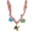 Pink floral silk scarf necklace with blue starfish and fish enamel charms - Style K (Pink Floral Fabric, Starfish & Fish Pendants) / 18K Gold