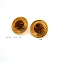 Vintage 30mm golden stainless steel textured earrings with natural tiger eye stone inlay - Round Tiger Eye Inlaid Earrings (E929)