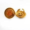 Adjustable golden ring set with orange-pink natural stone and brushed metal texture - Orange-Pink Crushed Stone Inlaid Ring (E930)
