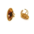 Vintage-Ring aus Edelstahl mit Naturstein-Inlay und goldfarbenem Finish, verstellbar - Mischstein Ovaler Wellenring (R920)