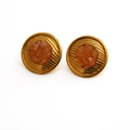 Bohemian gold textured round earrings with orange semi-transparent natural stone inlays - Orange-Pink Crushed Stone Inlaid Earrings (E930)