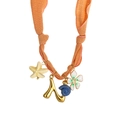 Silk scarf necklace featuring orange fabric strap with starfish and letter A charms - Style N (Orange Fabric, Letter N & Sea Elements Pendants) / 18K Gold