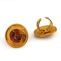 Gold-plated vintage ring with spiral texture and red natural stone inlay in variant view - Red-Pink Crushed Stone Inlaid Ring (E931)