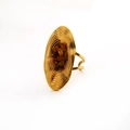 Vintage gold oval ring with textured ripples and brown natural stone inlays - Tiger's Eye Oval Wave Ring (R921)