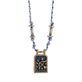 Handmade Sagittarius zodiac necklace with golden pendant and blue woven cord - Sagittarius / 18K Gold