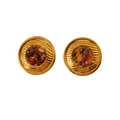 Vintage style round gold earrings with colorful crushed stone inlay and textures - Multicolor Crushed Stone Inlaid Earrings (E931)