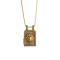Vintage gold stainless steel necklace with rectangular Leo zodiac lion pendant - Leo
