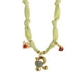 Handmade silk fabric necklace in green with letter R pendant and heart charms - Style R (Light Green Fabric, Letter R & Red Heart Gem Pendants) / 18K Gold