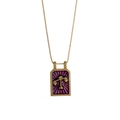 Golden Libra zodiac pendant necklace with purple enamel detail on a rectangular plate - Libra