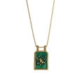 Vintage gold box chain necklace with a green enamel rectangular zodiac pendant - Scorpio