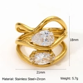 Anello ondulato dorato in acciaio inossidabile con zirconi a forma di pera e marquise - Oro (Stile R437)