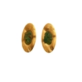 Vintage oval stud earrings in gold finish with crushed green natural stone inlay - Malachite Oval Wave Earrings (E923)