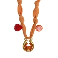 Orange woven necklace with a golden horseshoe charm featuring a red crab and fruit charms - Style U (Orange Fabric, Letter U & Red Crab Pendants) / 18K Gold