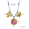 Collier en corde bleue avec pendentifs fleurs en inox et médaille zodiaque en émail violet - Verseau