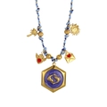 Collier tressé coloré fait main avec pendentifs dorés et signe du zodiaque Poissons - Poissons