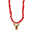 Handmade red fabric cord necklace with golden apple enamel pendant and drip oil charms - Style Y (Red Fabric, Letter Y & Apple Pendants) / 18K Gold