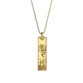 Gold rectangular Pisces zodiac pendant necklace with vintage tarot style relief carving - Pisces
