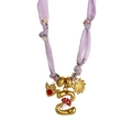 Handmade necklace with purple printed fabric scarf and colorful enamel charms - Style Z (Purple Print, Letter Z & Mushroom Pendants) / 18K Gold