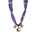 Purple fabric scarf necklace with gold starfish, moon, and flower charms for women - Style C (Purple Print, Letter C & Moon Pendants) / 18K Gold