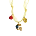 Handmade stainless steel necklace with light yellow silk ribbon and gold G pendant - Style G (Yellow Silk, Letter G & Butterfly Pendants) / 18K Gold