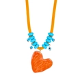 Schicke orangefarbene Baumwollkordelkette mit Herzanhänger und blauen Evil Eye Perlen - Orange Marmoriertes Herz (N25750)