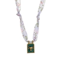 Silk scarf necklace with Taurus zodiac charm and vintage floral pattern design - Taurus