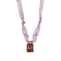 Floral silk scarf necklace with lavender fabric and gold zodiac pendant accessory - Gemini