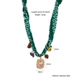 Edelstahlhalskette mit bunten Fruchtanhängern und grün gemustertem Seidenschal-Armband - Grüner Floral Frucht Stil (N25604)