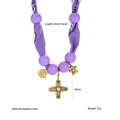 Böhmische lila Seidenperlenkette mit goldenem Kreuzanhänger aus Edelstahl - Violett bedruckter Satin-Schal Edelstein-Kreuz-Stil (N25753)