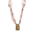 Pink floral chiffon ribbon necklace with golden lion head pendant in rectangle frame - Leo