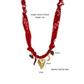 Red bandana silk scarf necklace with stainless steel charms including heart and fruit - Red Bandana Mixed Elements Style (N25605)