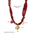 Bohemian red paisley silk scarf necklace with stainless steel heart and flower pendants - Red Paisley Heart Flower Style (N25606)