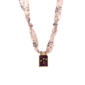 Pink floral silk scarf necklace featuring a gold Libra zodiac pendant in purple enamel - Libra