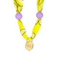 Collar de pañuelo amarillo con cuentas moradas y colgante de zodiaco dorado - Virgo