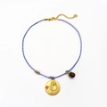 Handmade woven rope necklace with golden zodiac pendant and purple mangosteen charm - Libra