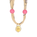 Collar colgante Libra dorado con pañuelo de seda beige y cuentas rosas - Libra