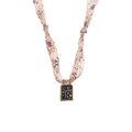 Pink floral silk scarf necklace with a blue Sagitarrius zodiac charm in golden finish - Sagittarius