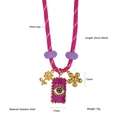 Pinke Kordelkette mit bösem Blick Emaille-Anhänger und Edelstahl-Sonnenblumen-Perlen - Rosaroter Stil