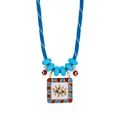Blaue geflochtene Kette mit goldenem Emaille-Anhänger Böser Blick und Perlen - Königsblaues Design