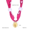 Collar de pañuelo de seda estampado magenta con colgante de acero y cuentas blancas - Acuario