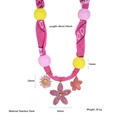Pink bohemian silk scarf necklace with stainless steel flower pendants and large beads - Pink Paisley Floral (N25722)