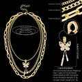 Details zur 3-lagigen Messing-Halskette mit Zirkonia-Schmetterlingsanhänger in Gold - Gold Quasten Schmetterling Anhänger