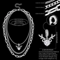Détails du collier argenté multicouche avec pendentif bois et zircone 5A+ sur fond noir - Argent (Pendentif Bois de Cerf)