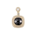 Detailed close-up of square black onyx pendant with 18K gold plating and pavé diamonds - Black (Pendant Only (Without Chain))