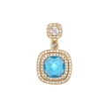 Macro shot of gold-plated square blue sapphire pendant with double-layered zircon pave setting - Sky Blue (Pendant Only (Without Chain))